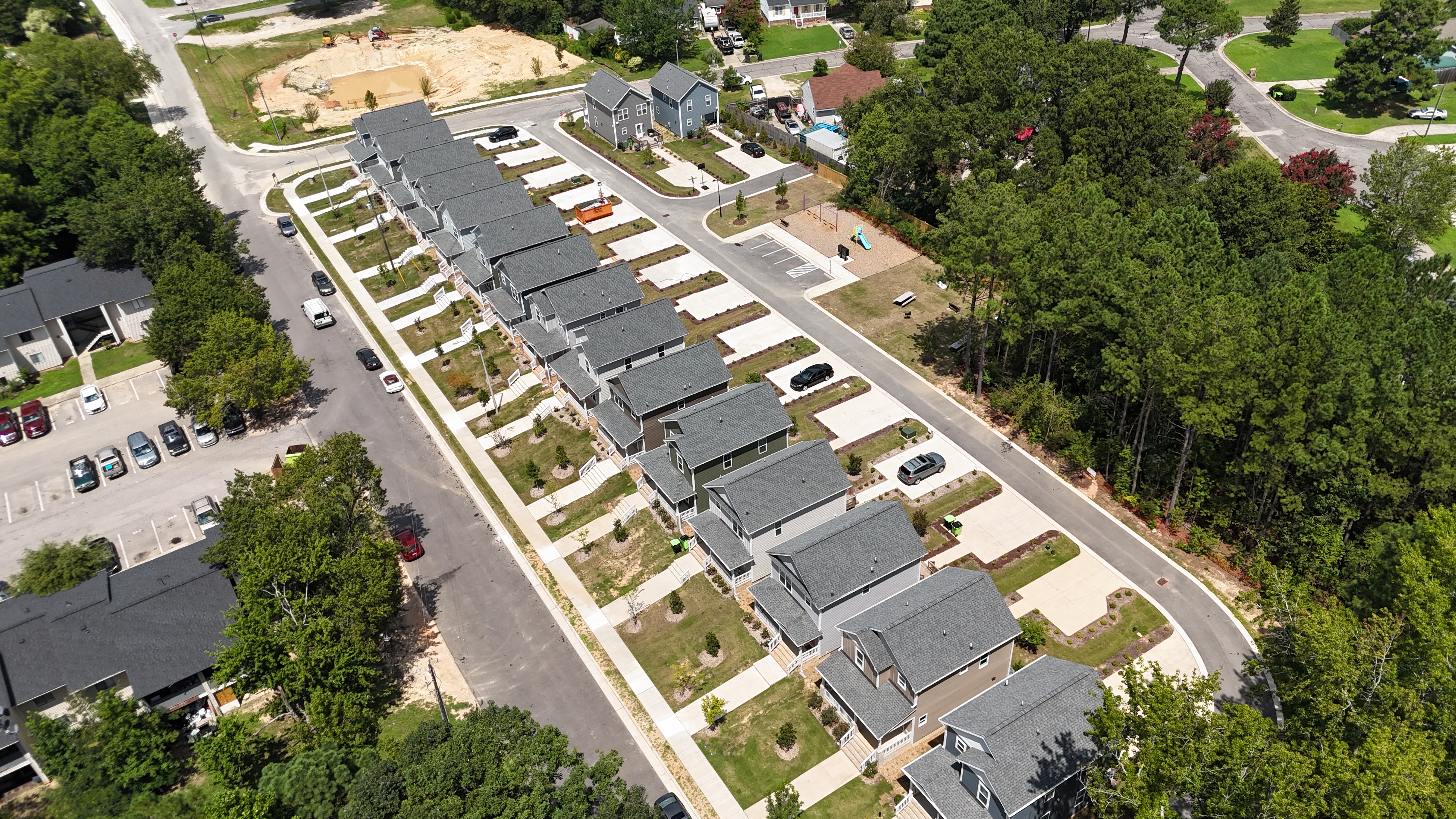 Aerial of view of Flowers Place in Knightdale, a Habitat Wake neighborhood