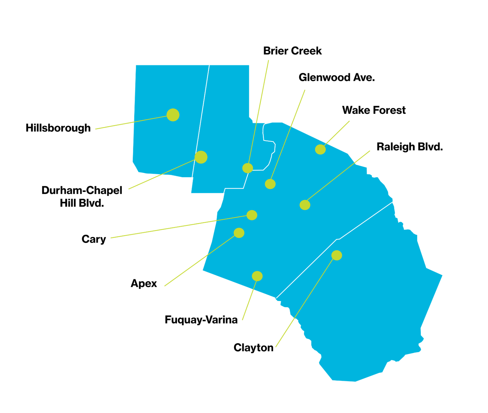 Map of all 10 Triangle ReStore locations
