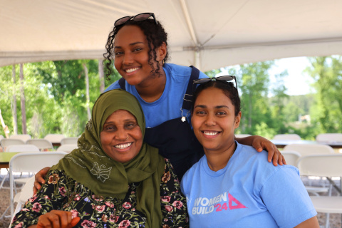Habitat homeowner Marwa with mother and sister at 2025 Home Builders Blitz 